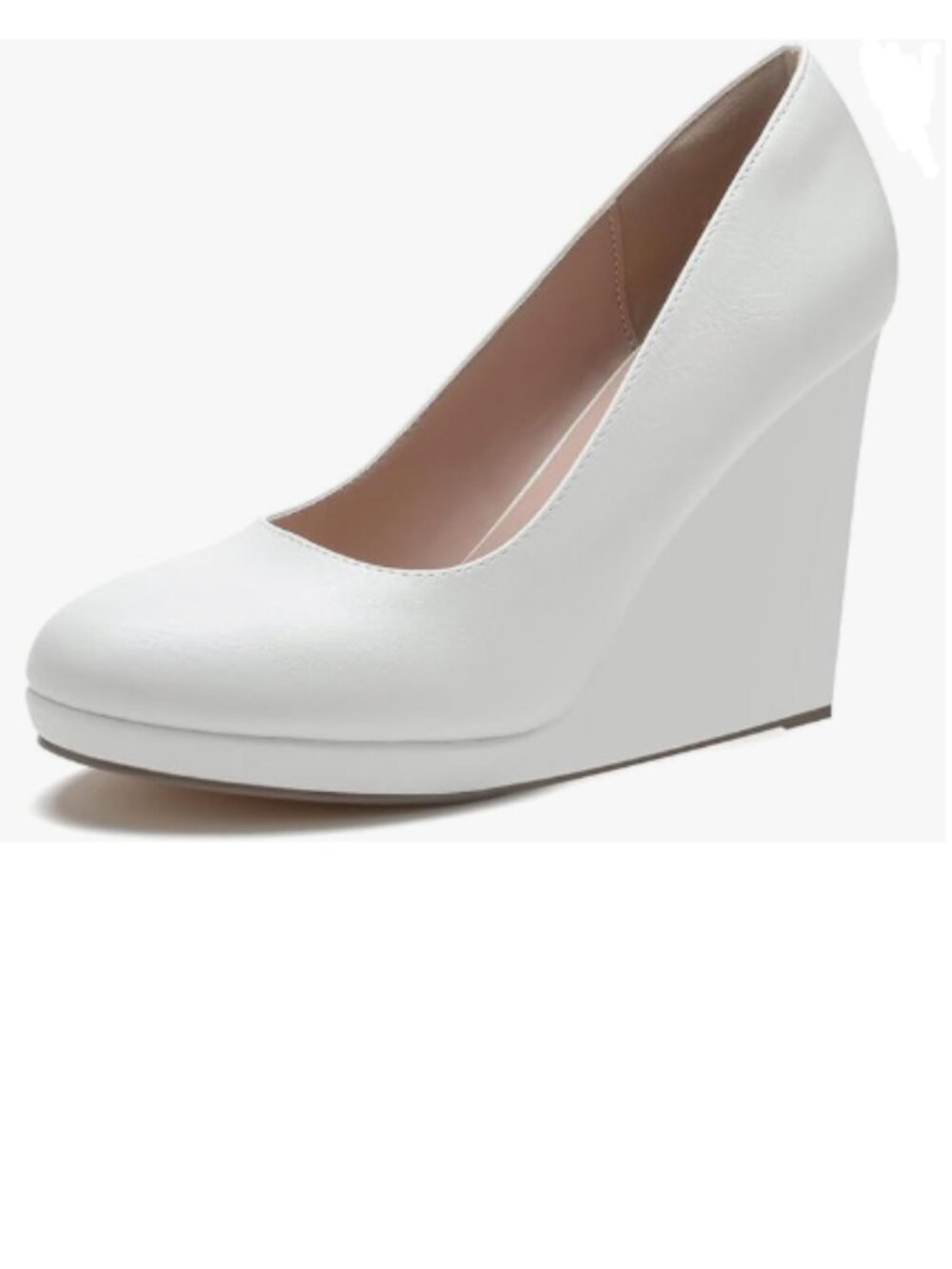 miss left White Rounded Closed Toe High Heel Pumps Slip On Wedges Heel Shoes